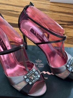 Nina Metallic Jeweled Strappy Heels Grey Size 11